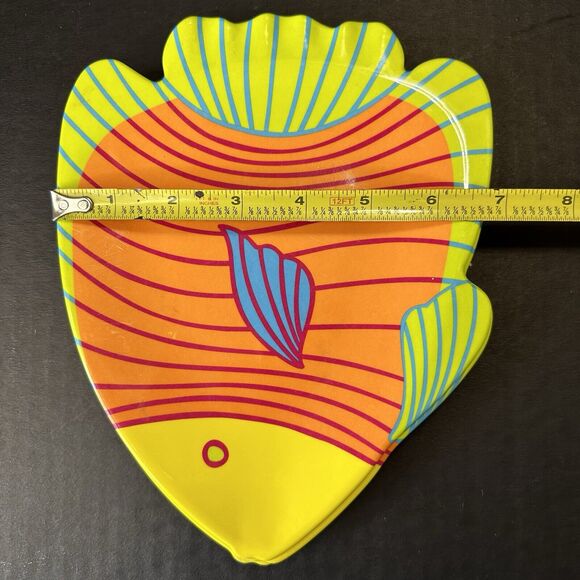 Precidio Tropical Fish Melamine Plates Set of 3 Orange/Green/Yellow Ocean Sea - Picture 6 of 7